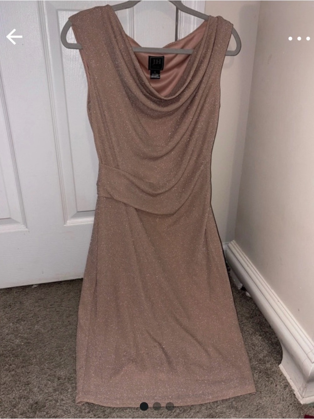 Tahari ASL Sparkling Nude Cowl Neck Midi Dress